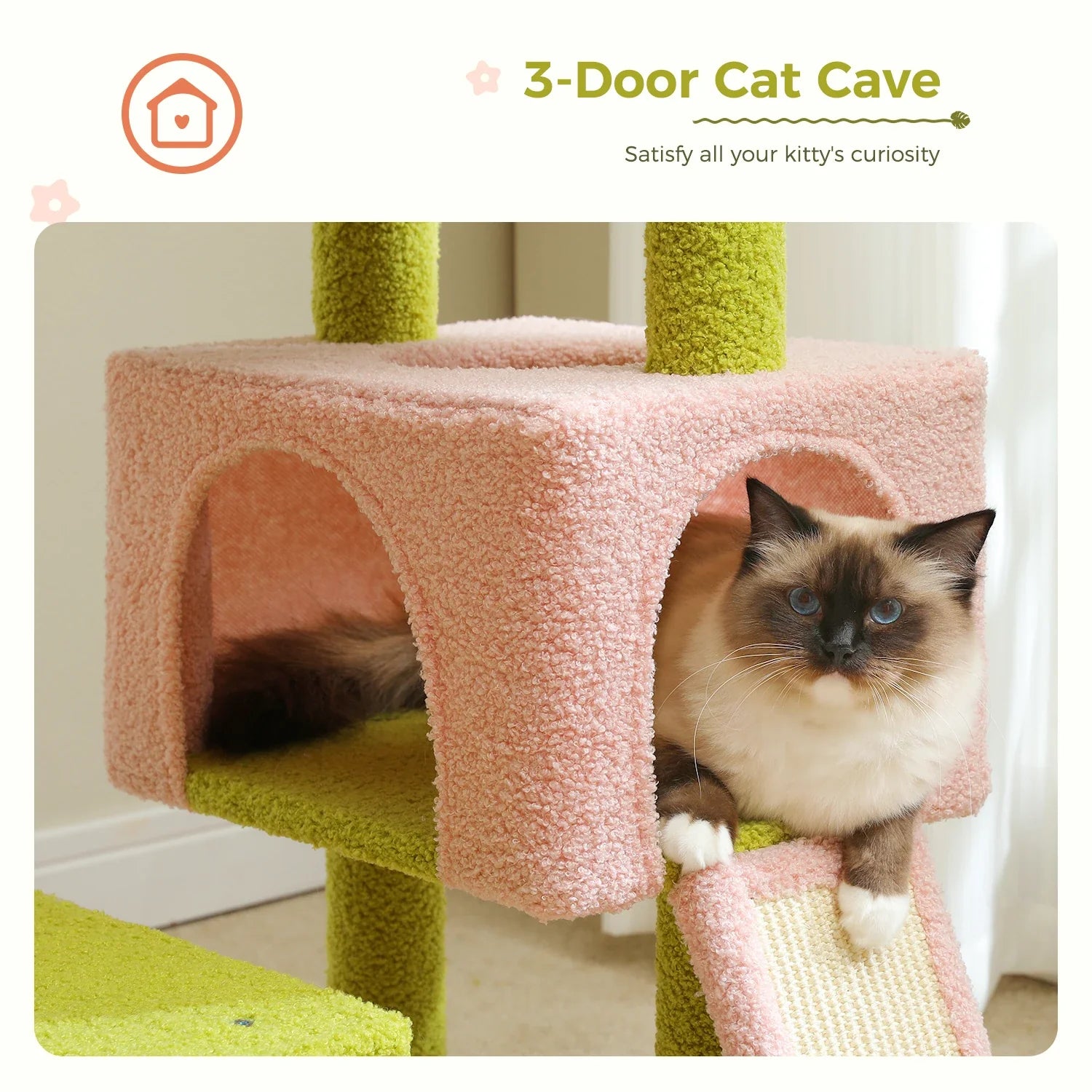 Flower Cat Tree Multi-Level Cat Tower with Sisal Covered Scratching Posts Cute Cat Condo for Indoor Small Medium Cats Top Perch