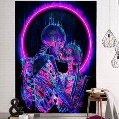 Skull Tapestry Psychedelic Fluorescent Wall Hanging Carpet Mandala Wall Blanket Aesthetic Background Tapestry Home Decoration