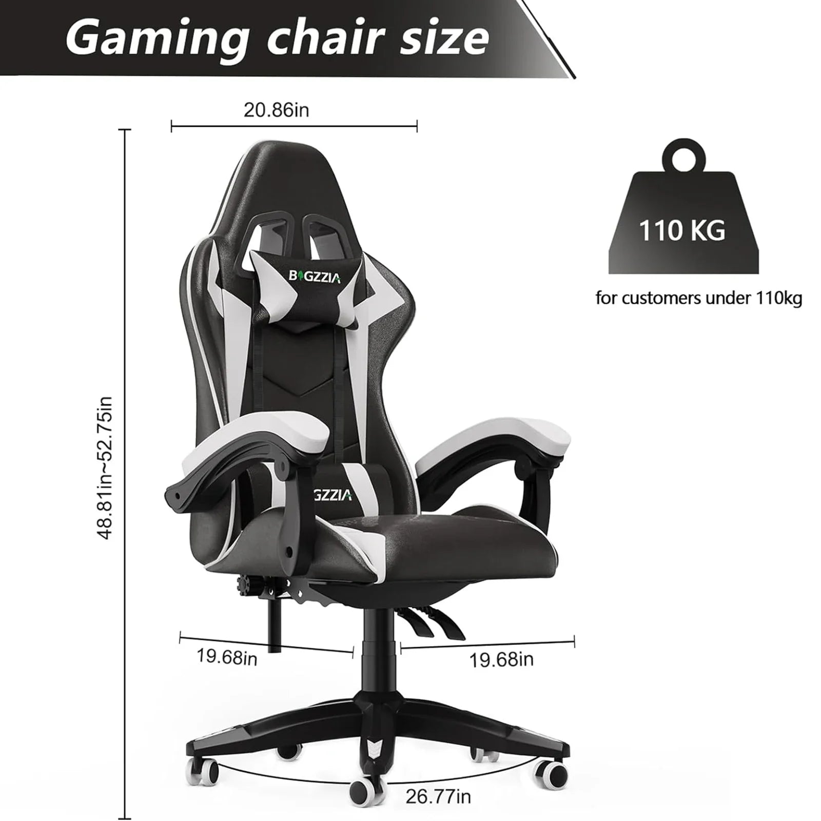 Ergonomic Gaming Chair Gamer Chairs with Lumbar Cushion + Headrest, Height-Adjustable Computer Office Chair for Girls, Boys