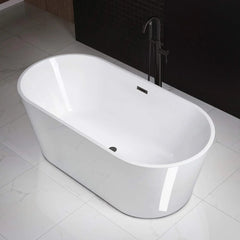 67" Acrylic Freestanding Bathtub Contemporary Soaking White Tub with Matte Black Overflow and Drain Easy clean, easy maintenance