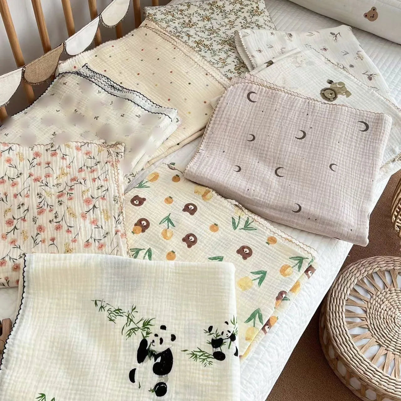 110*130cm Baby Muslin Blanket Gauze Thin Quilt Floral Print Double Layer Cotton Swaddle Blanket Stroller Cover Kids Bedding