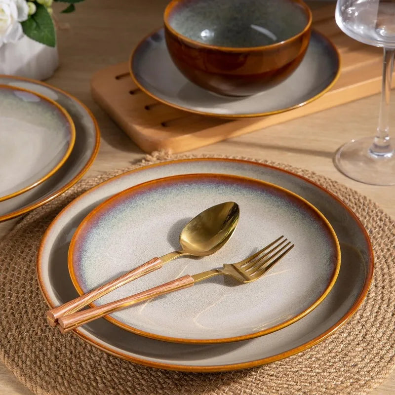 Ceramic Dinnerware Sets,Stoneware Coupe Plates and Bowls Sets,Highly Chip and Crack Resistant | Dishwasher & Microwave