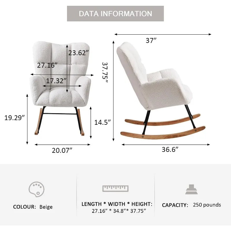 Rocking Chair Nursery, Teddy Glider Rocker with High Backrest, Modern Rocking Accent Chairs for Nursery, Living Room, Bedroom