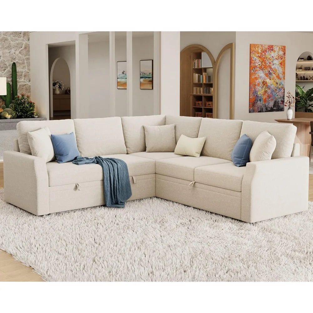 Sofa Bed, with Pull Out Bed & Storage Seat, Reversible L Shape Sectional Couch for Living Room Apartment, 85 Inch Sofa Bed