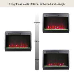 23in Electric Fireplace Insert Ultra Thin Heater Crystal Realistic Flame Remote Control  Timer Overheating Protection Sidelight