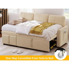 86" Sleeper Couch, 2 in 1 Convetible Sofa Bed with Pull Out Couch Bed and Storage Chaise,L-Shape Sectional living room sofas