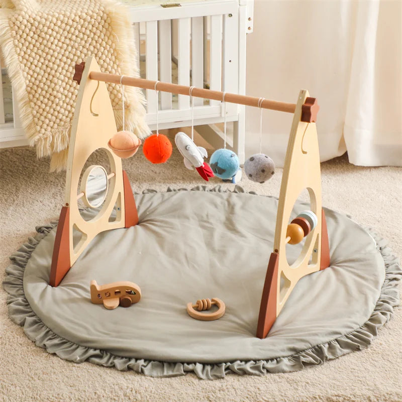 Baby Wooden Gym Frame Rocket Model Newborn Play Gym Activity Celestial Hanging Pendant Rattle For Baby Education Montessori Toys