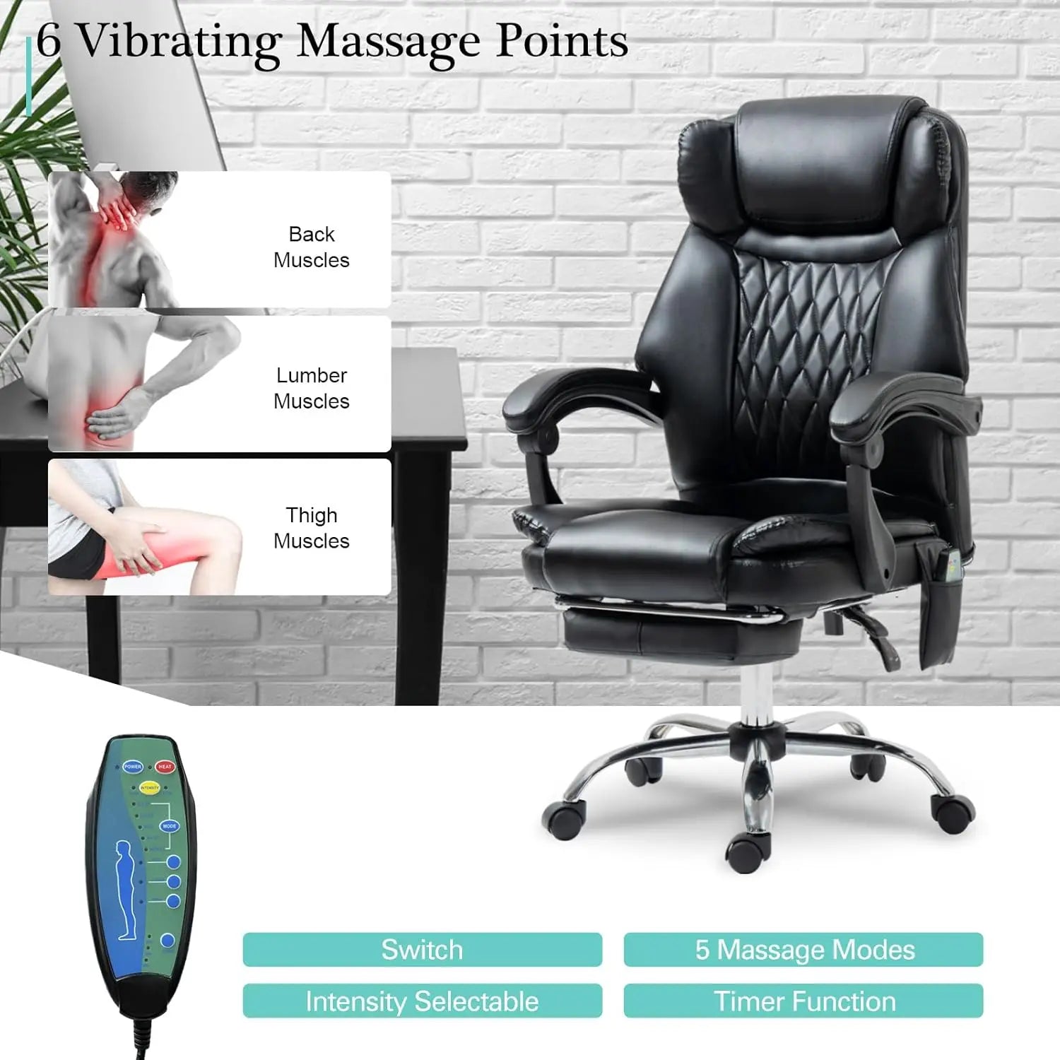 Ergonomic Office Chair with Massager, Heated Office Chair Reclining Massage Desk Chair, Home Office Desk Chair w/Foot Rest, Padd