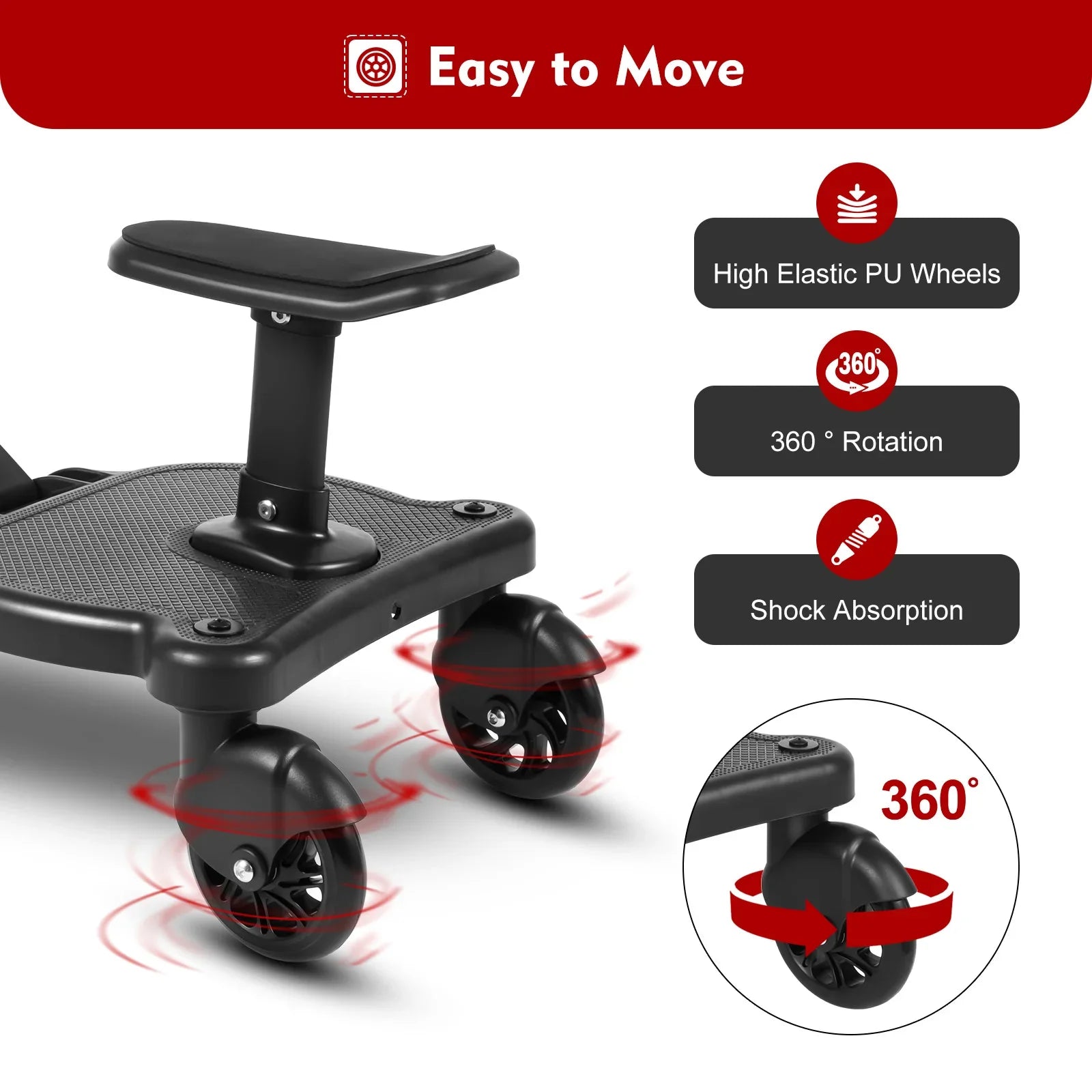 Universal Stroller Board 2 in1 Stroller Ride Board Buggy Wheeled Board Seat Pedal W/ Detachable Seat Maximum Load Capacity 25kg