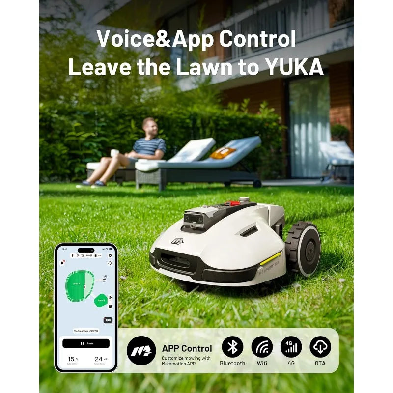 YUKA 1500 Robot Lawn Mower, 3D Vision Positioning & RTK Fusion Mapping System for 0.37 Acres Lawn 45% Slope Cut Height 1.2"-4.0"