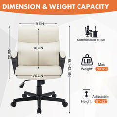 JHK PU Leather Ergonomic Padded Armrest Office Chairs Adjustable Height Rolling Swivel Wheel With Lumbar Support For Office