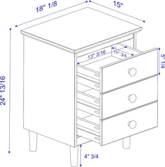 Edison Traditional Wood 3 Drawer Nightstand Side Table Bedroom Storage Drawer and Shelf Bedside End Table, 18 Inch, White