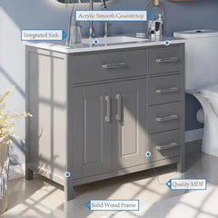 36" Bathroom Vanity with Sink Combo, Modern Undermount Small Single Bathroom Cabinet Set, Includes 37" Countertop