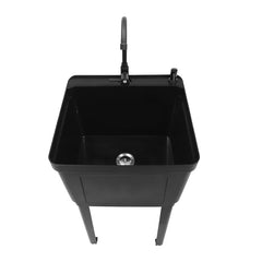 Freestanding Laundry Tub Utility Wash Sink w/ Faucet & Soap Dispenser for Bathroom Black