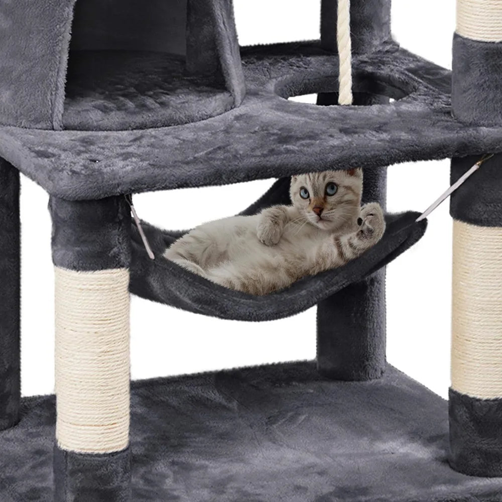 62.2inches Cat Tree Cat Tower Cat Condo with Platform & Hammock, Scratching Posts for Kittens Pet Play House with Plush Perch