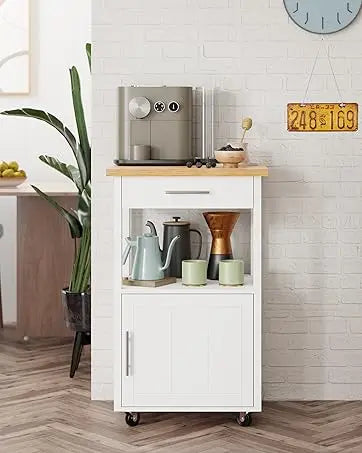 Kitchen Island Cart with Storage,Rolling Kitchen Island Side Table on Wheels with Worktop,Single Door Storage Cabinet and Drawer