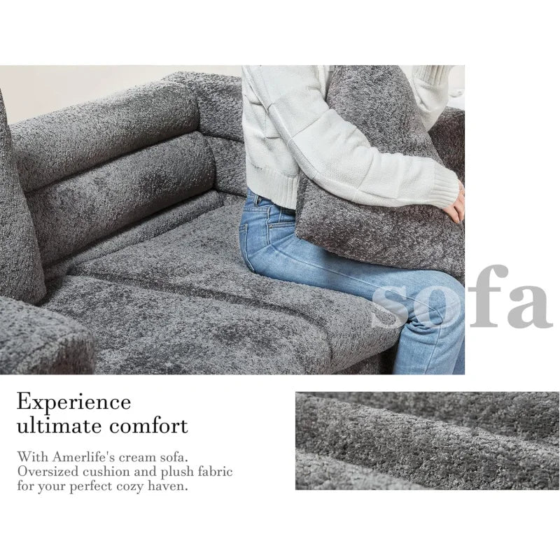 Oversized sofa-85 inch sofa couch, 3 seater comfy bouclé deep seat sofa for living room-Grey