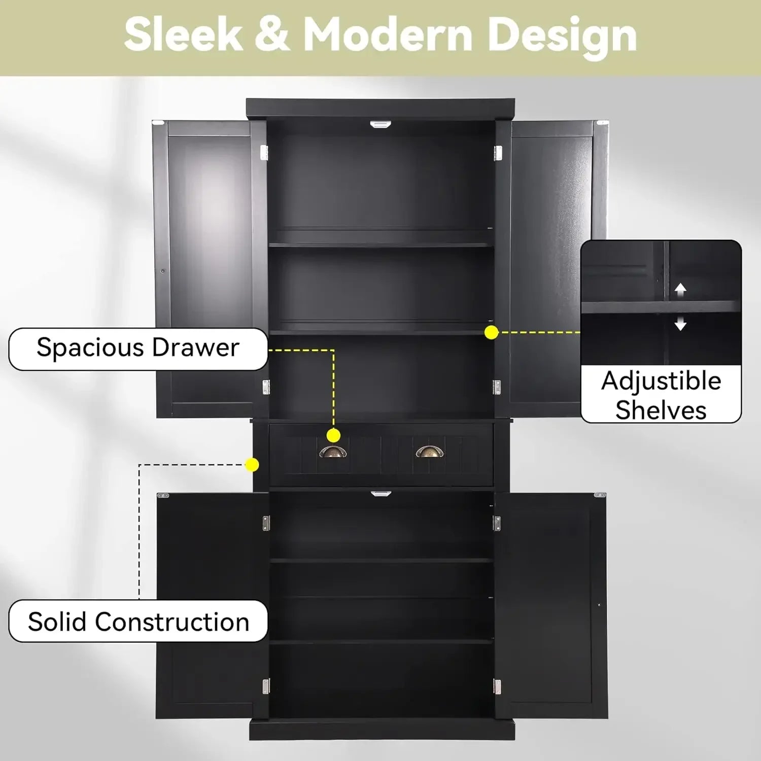 72" Kitchen Pantry Storage Cabinet, Freestanding Cupboard with 2 Cabinets, Drawer and Adjustable Shelves, Tall Storage Cabinet