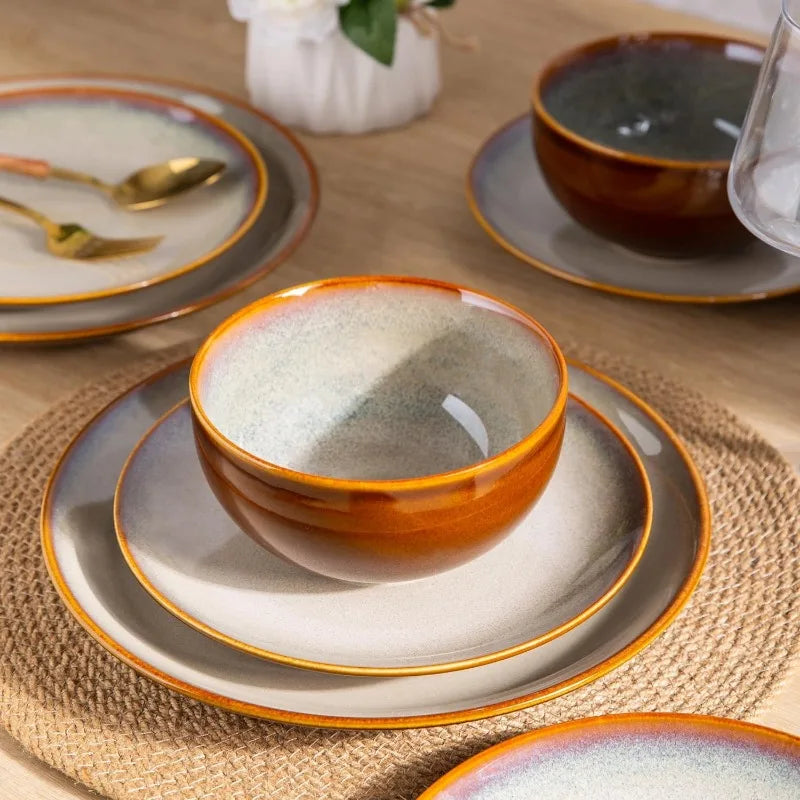 Ceramic Dinnerware Sets,Stoneware Coupe Plates and Bowls Sets,Highly Chip and Crack Resistant | Dishwasher & Microwave