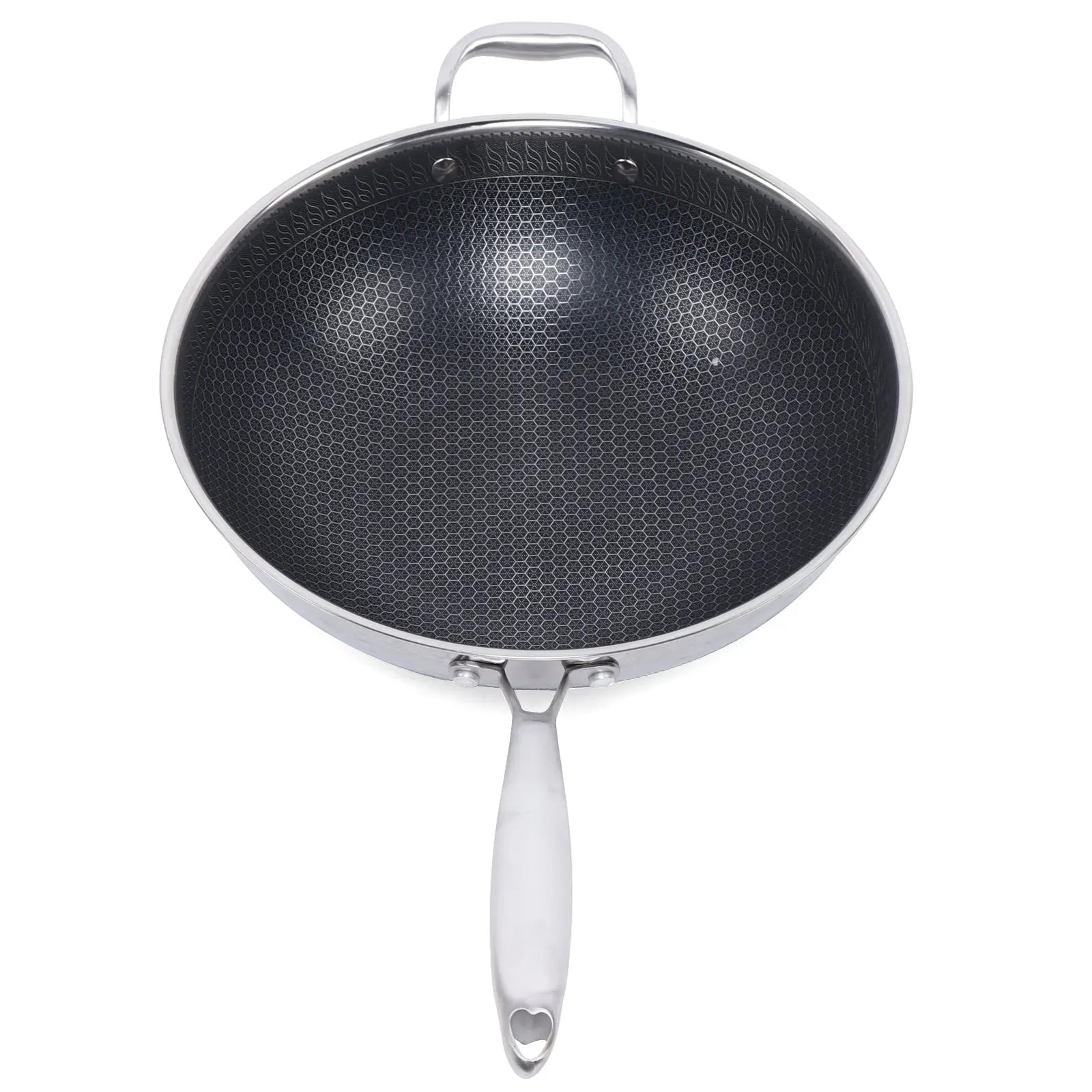 Stainless Steel Non Stick Double Sided Screen Honeycomb Wok Frying Pan Kitchen Chinese Cast Cooking Fry Pan 34cm