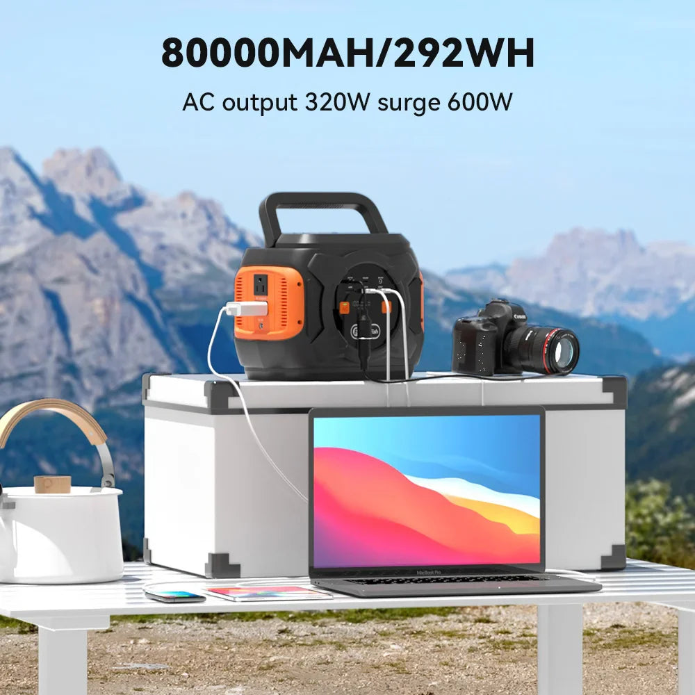 320W Portable Power Station; Flashfish 292Wh 80000mAh Solar Generator Backup Power With LASHFISH 18V/60W Foldable Solar Panel