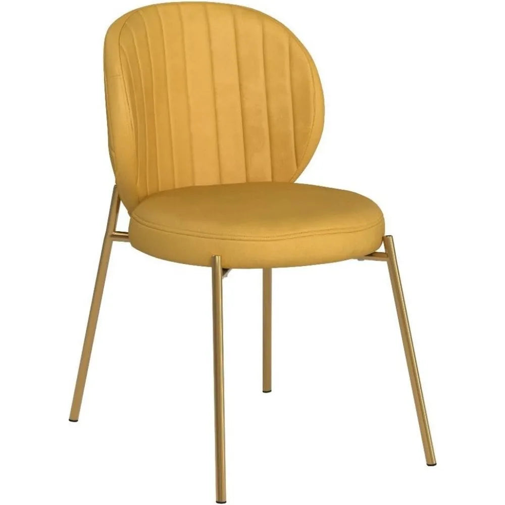 Dining Chairs Set of 4,Velvet Yellow Chairs,Modern Upholstered Vanity Chairs with Golden Metal Leg for Kitchen