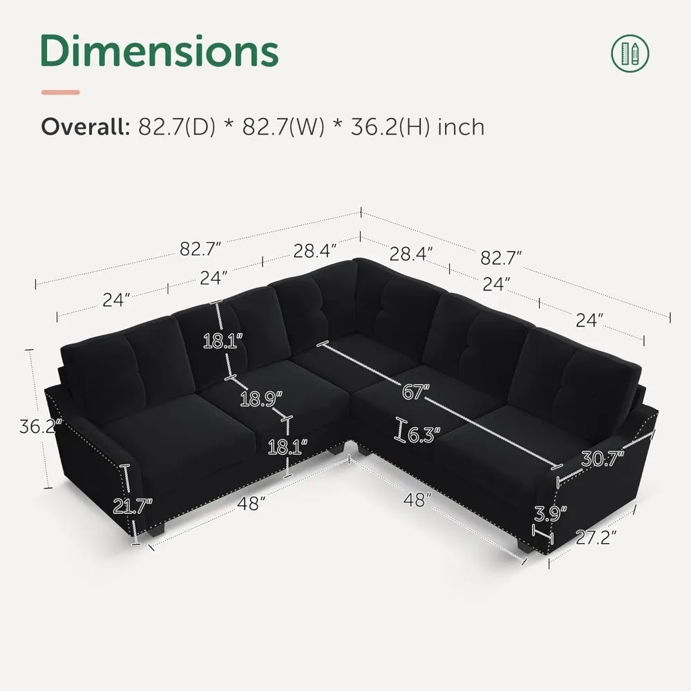 Living Room Sofa Convertible Sectional Sofa L Shaped Couch for Apartment Reversible Sectional Couch for Living Room, Velvet