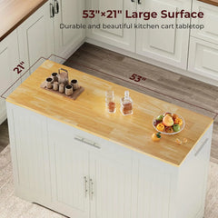 53"" Long Kitchen Island With Trash Can Storage, White Kitchen Island With Tilt Out Trash Can Storage Cabinet 10 Gallon,