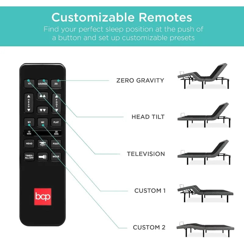 Ergonomic Queen Size Adjustable Bed, Zero Gravity Base for Stress Management w/Wireless Remote Control, Massage, USB Ports