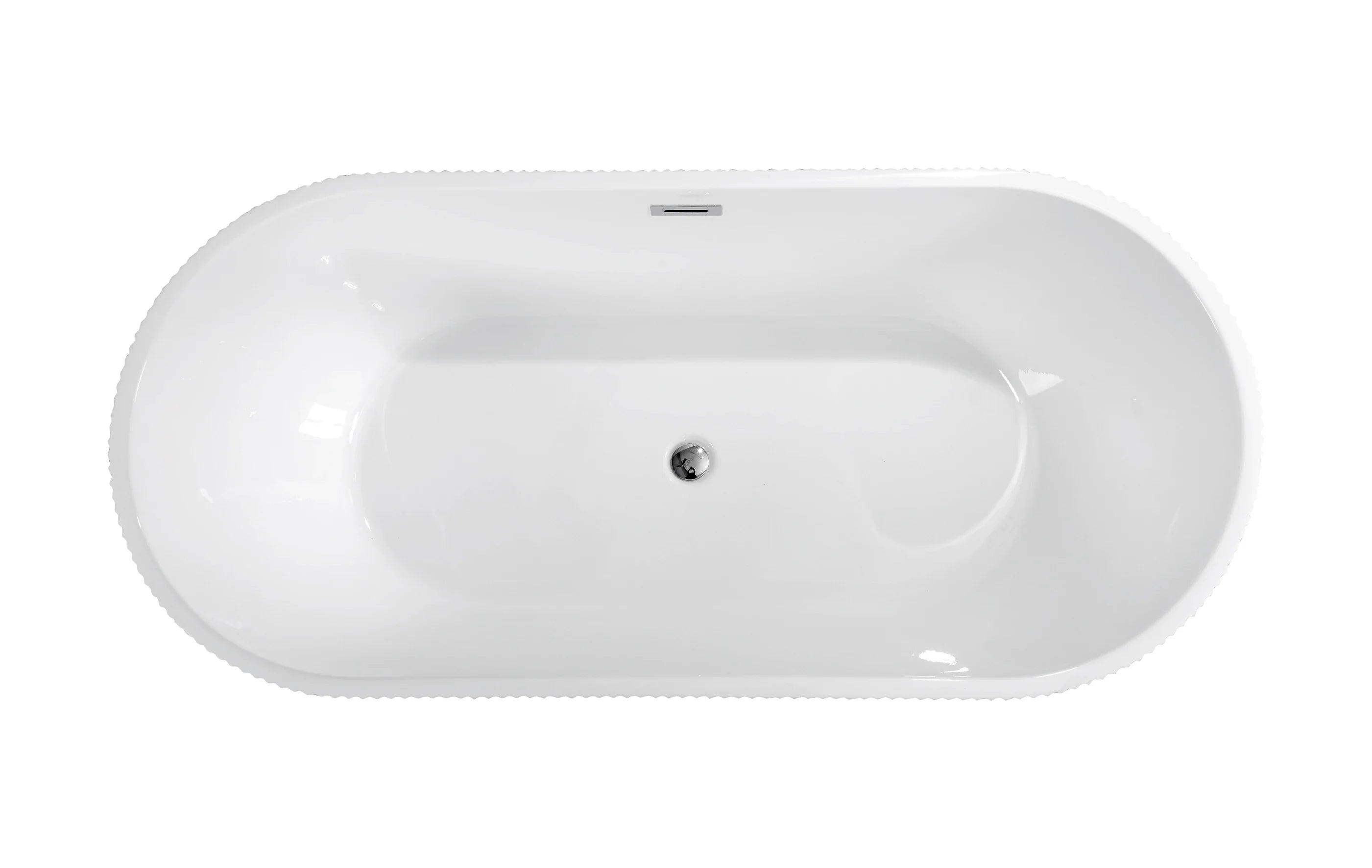 59" Acrylic Freestanding Bathtub-Acrylic Soaking Tubs, Fluted style-Gloss White Freestanding Bathtub With Chrome Overflow and Po