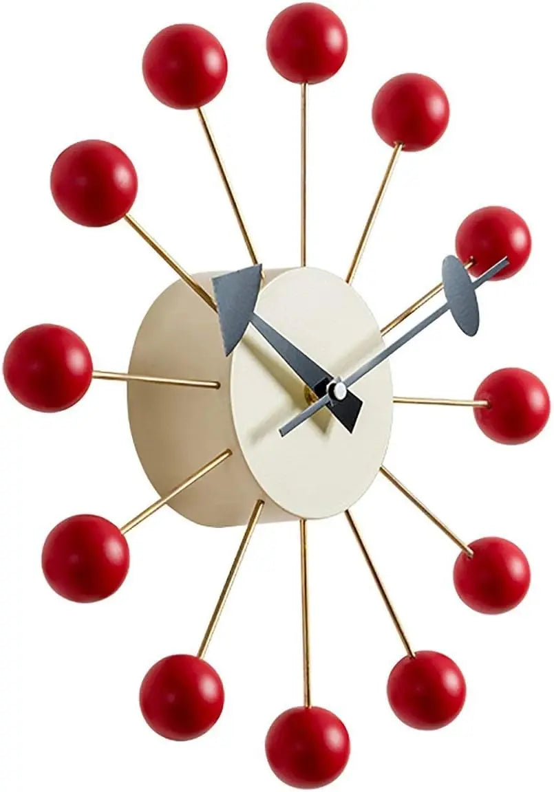 Mid Century Ball Clock, Painted Solid Wood Non Ticking Decorative Modern Silent Wall Clock for Home, Kitchen,Living Room,Office