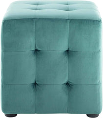 Comfort Corner Contour Tufted Button Cube Performance Velvet Ottoman, Teal 15.5"L x 15.5"H