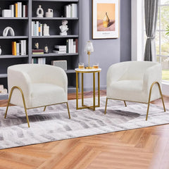 Accent Chair Set of 2, Armchair Set, Side Chairs for Living Room, Boucle Fabric Vanity Chairs with Gold Legs for Bedroom