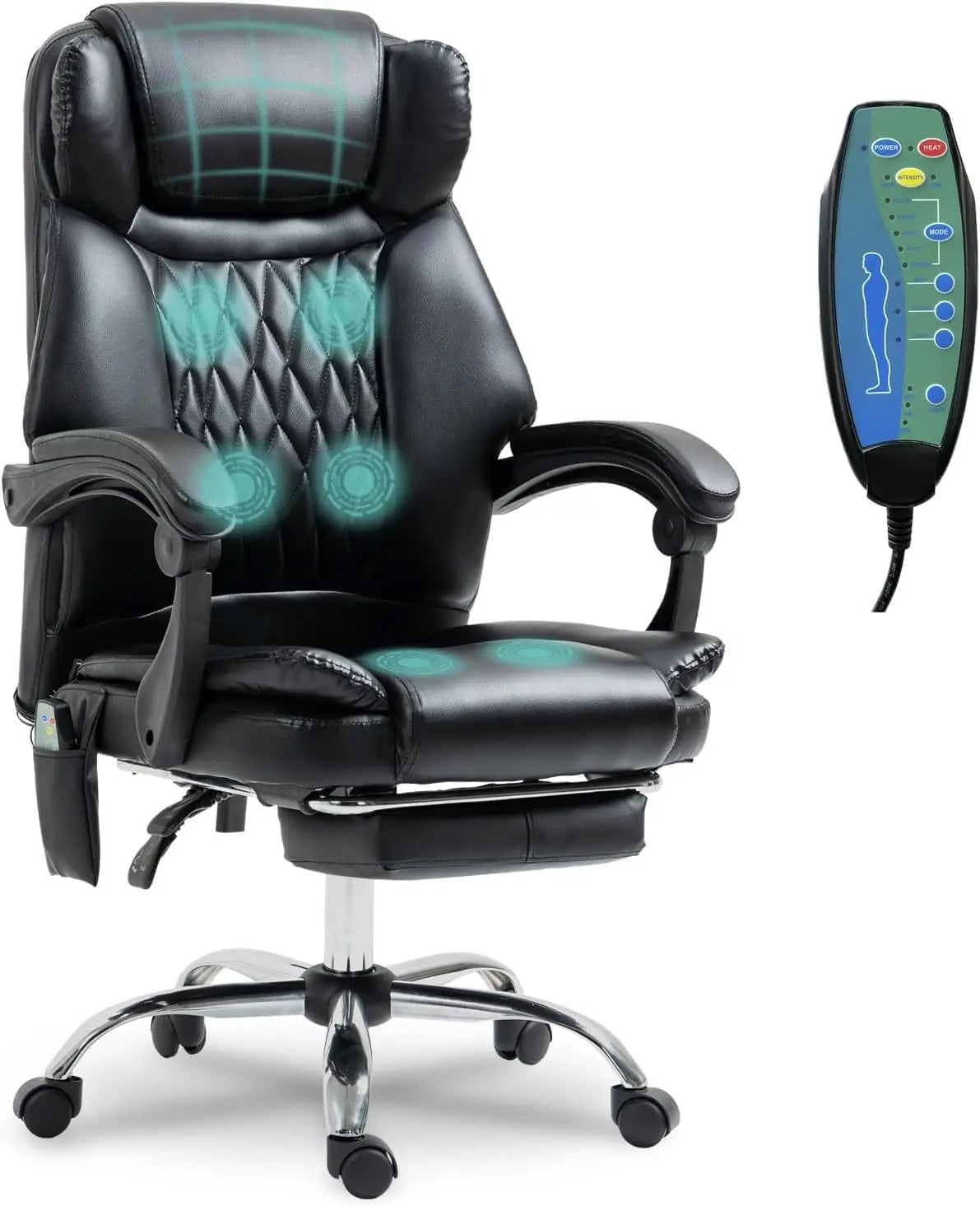 Ergonomic Office Chair with Massager, Heated Office Chair Reclining Massage Desk Chair, Home Office Desk Chair w/Foot Rest, Padd