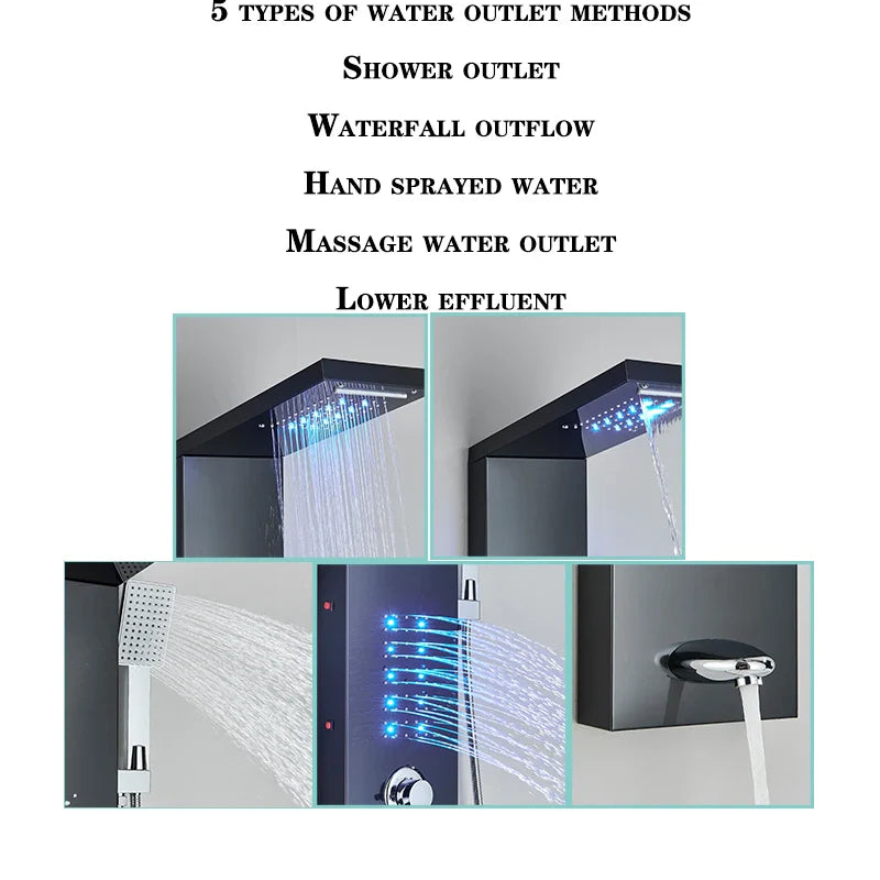 LED Shower Faucet Bathroom SPA Massage Jet Shower Matte Black Column System Waterfall Rain Shower Panel Bidet Sprayer Tap