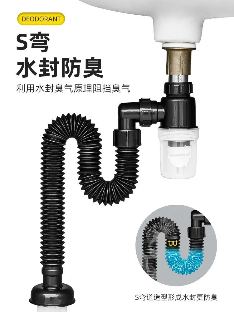 Durable Kitchen Accessories Plumbing Home Sink Hose Washbasin Pipeline Sink Deodorant Strainer Drain Sewer Pipe