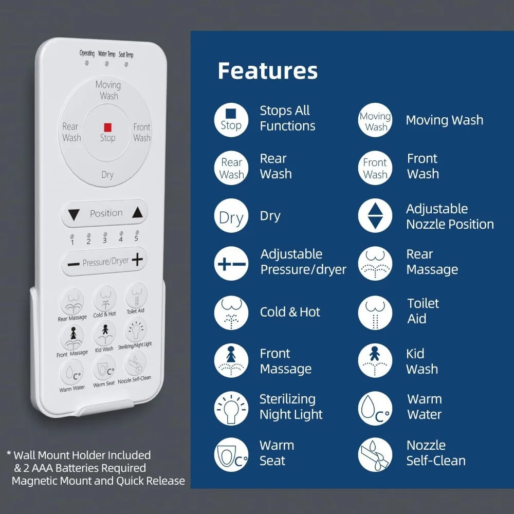 Bidet Toilet Seat-Round Smart Toilet Seat with Wireless Remote and Side Knob,Warm Water & Air Dryer,Adjustable Heated Seat