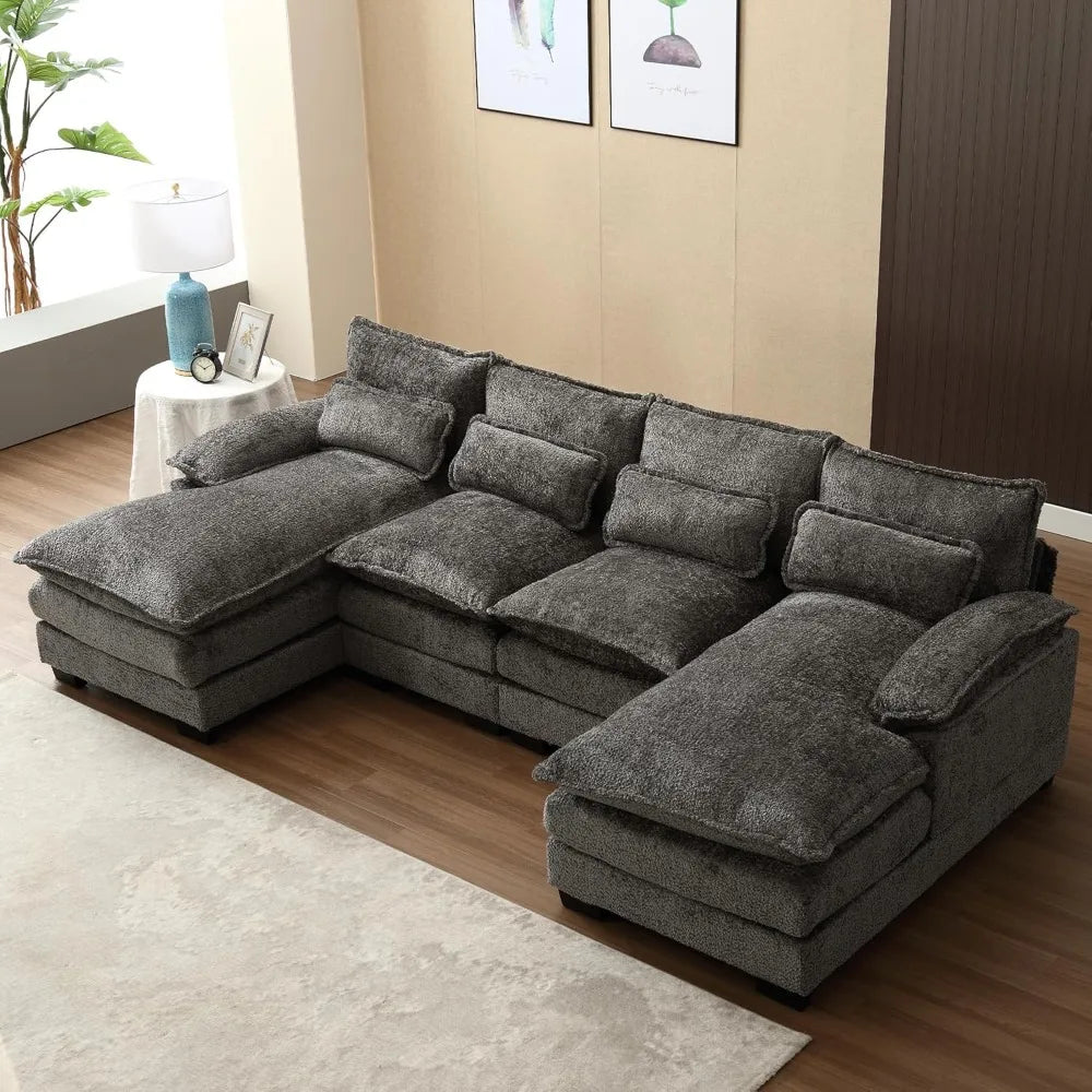 110" Sectional Sofa Cloud Couch for Living Room, Modern Chenille U Shaped Couch, Comfy Modular Sofa Sleeper