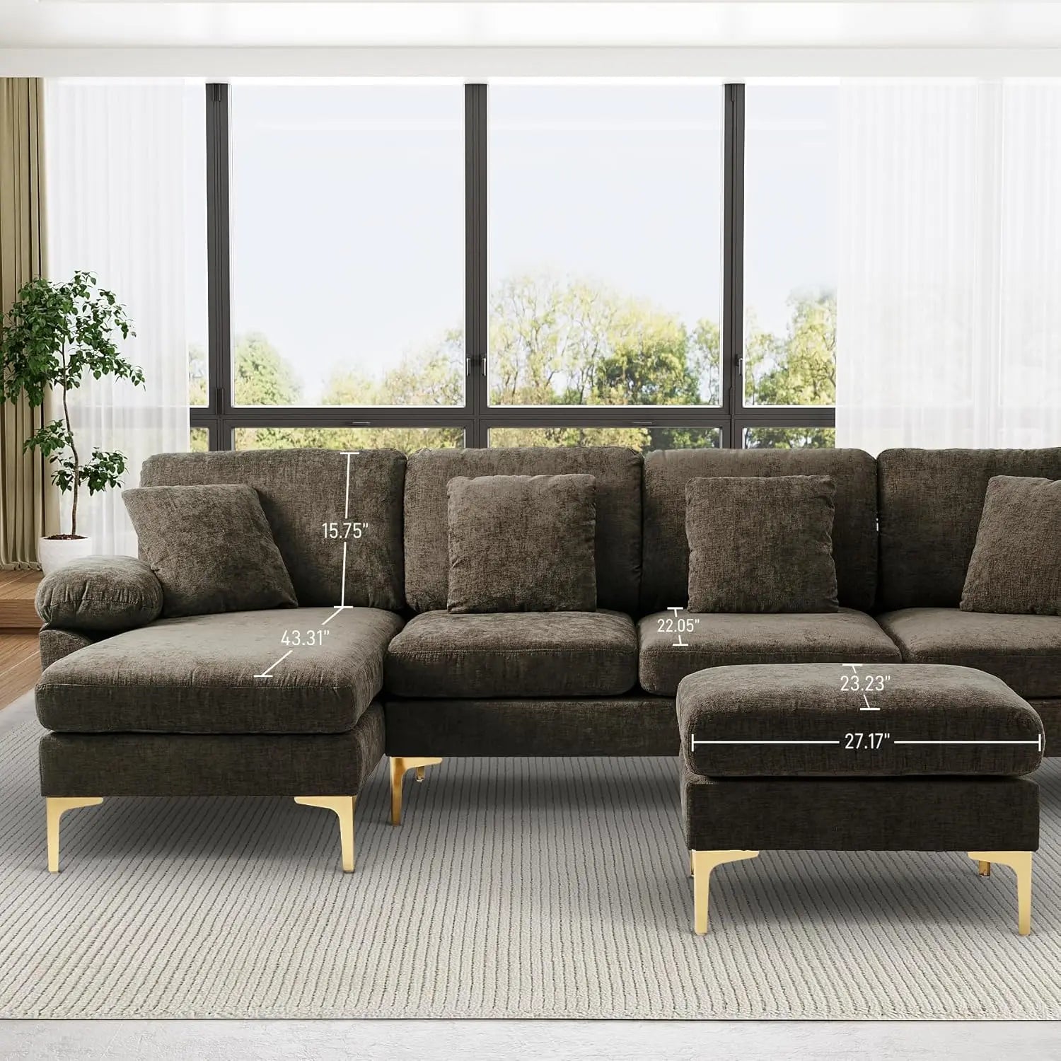 U-Shaped Sectional Sofa Couch, 4 Seat Sofa Set for Living Room, Convertible L-Shaped Velvet Couch Set with Chaise Lounge