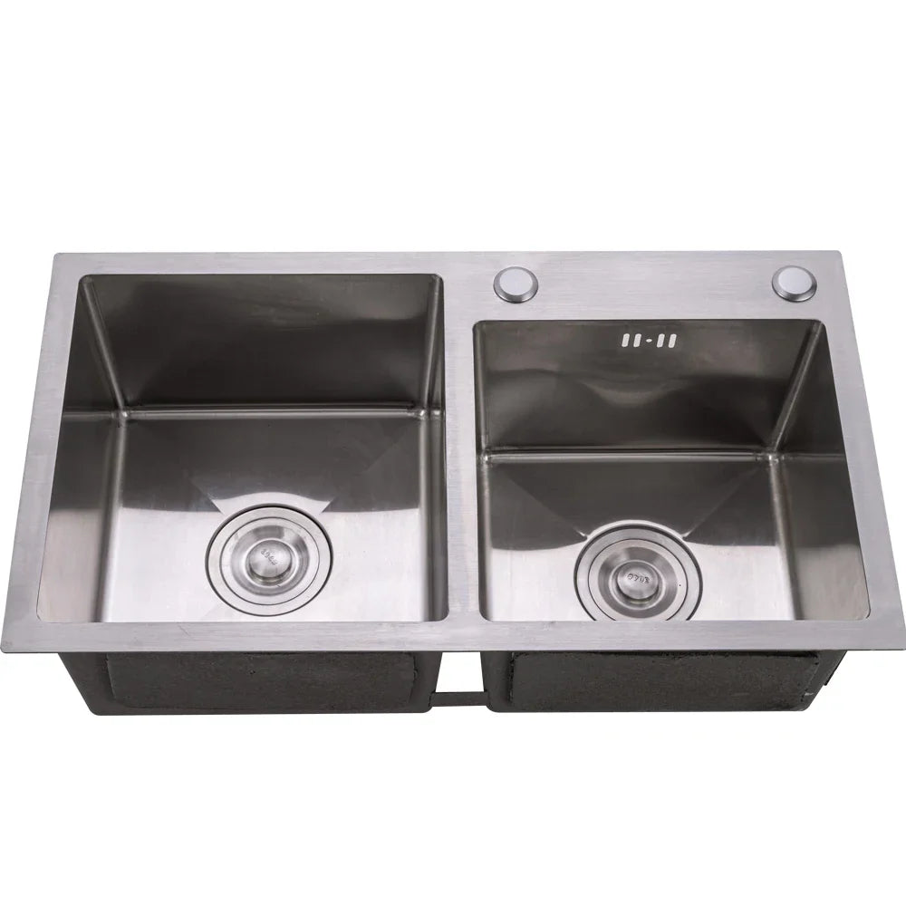 30" x17'' Double Bowl Stainless Steel Drop-in Kitchen Sink With Drain Pipe Double Basin 10" Deep Home Sink Rectangular