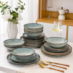 Ceramic Dinnerware Sets,Handmade Reactive Glaze Plates and Bowls Set,Highly Chip and Crack Resistant