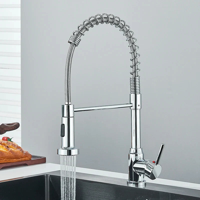 Pull Down Kitchen Faucet Sing Handle Hot Cold Water Mixer Tap 360° Swivel Dual Function Nozzle Kitchen Sink Tap Crane