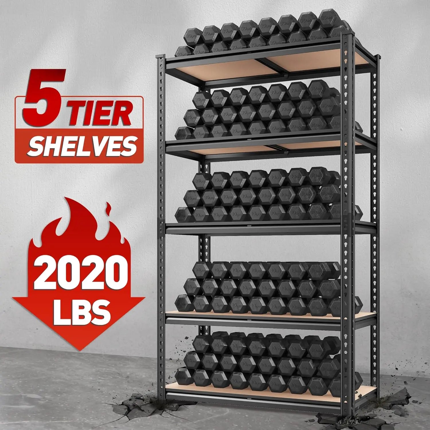 Storage Shelves 72"H Garage Shelving Heavy Duty 2020LBS 5 Tier Adjustable Metal Unit for Garage Utility Rack Shelf for Basement