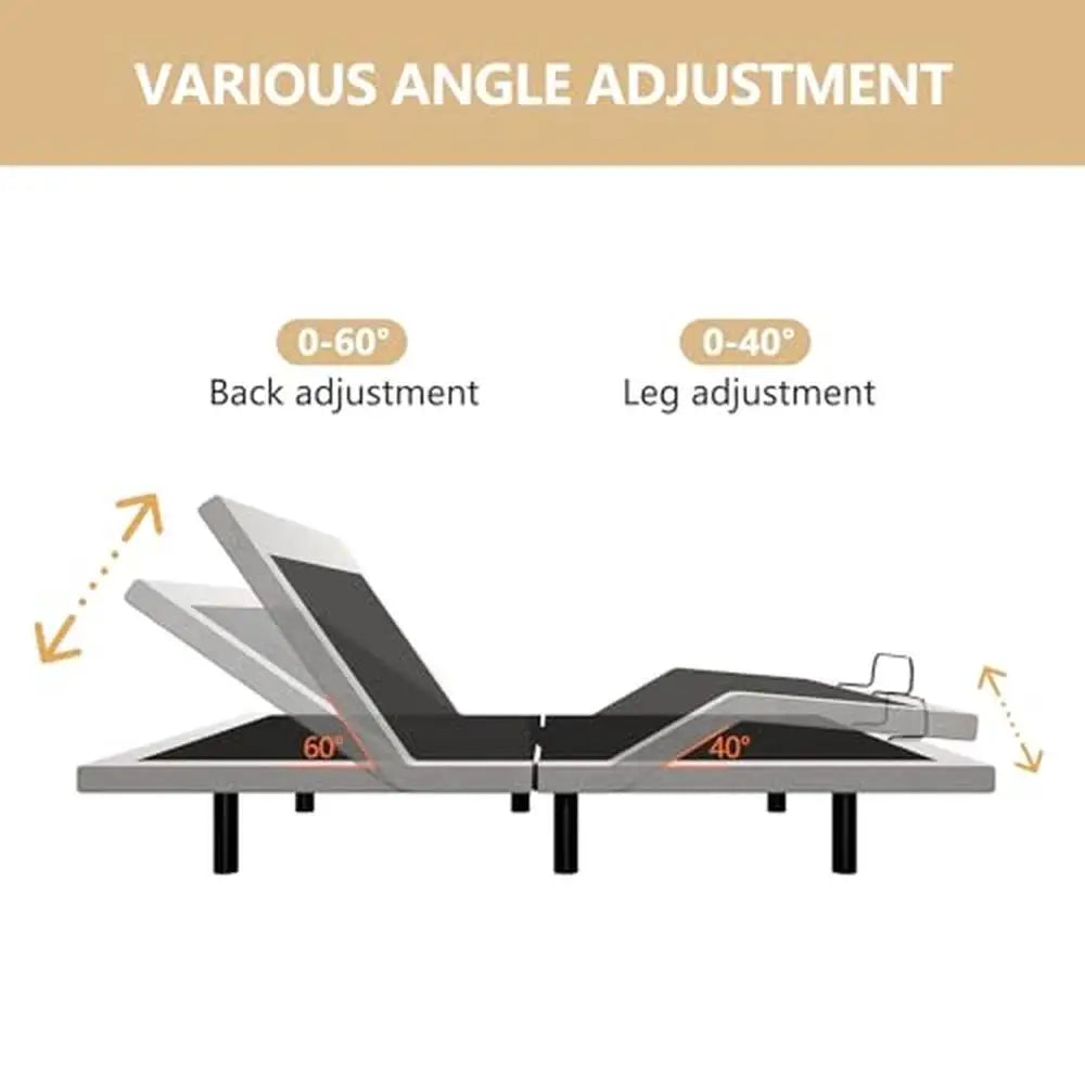 Adjustable Queen Size Bed Frame Electric Head Foot Incline Wireless Remote Control Quiet Motor Ergonomic Upholstered Base