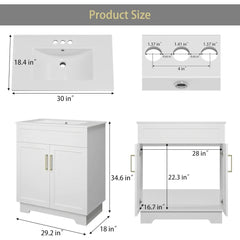 Bathroom Vanity with Ceramic Sink, 30" Freestanding Bathroom Cabinet Vanity with Storage, Quick Assembly Bathroom Vanity