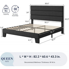 Allewie Queen Size Platform Bed Frame with Fabric Headboard and Wooden Slats Support,Fully Upholstered Mattress Foun