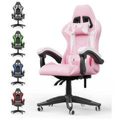 Ergonomic Gaming Chair Gamer Chairs with Lumbar Cushion + Headrest, Height-Adjustable Computer Office Chair for Girls, Boys