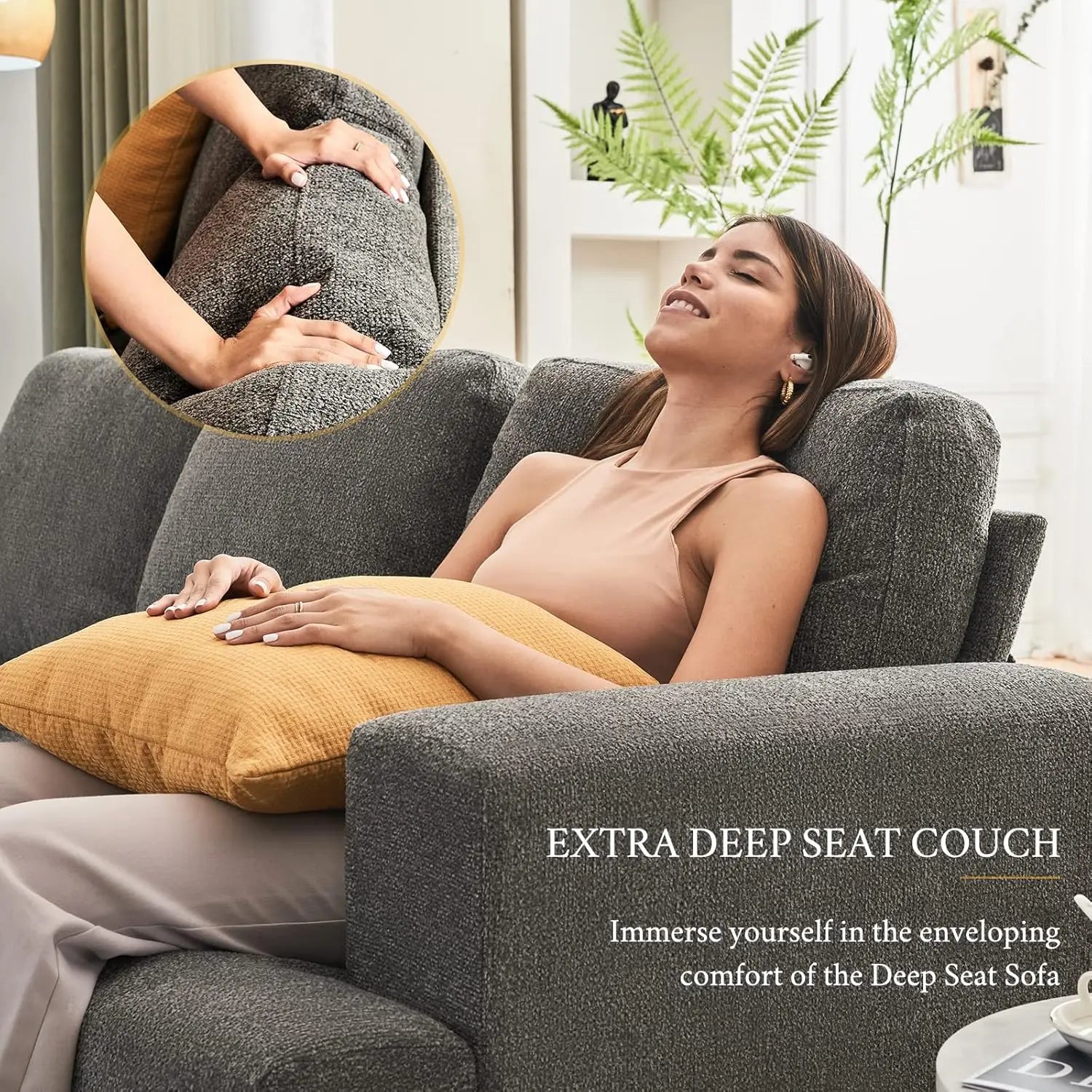 89 Inch Sofa, Comfy Sofa Couch with Extra Deep Seats, Modern Sofa- 3 Seater Sofa Couch for Living Room Apartment Lounge