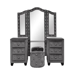 6PC Bedroom Set Modern Tufted Velvet Bedroom Set Includes Bed, Nightstand, dressing table; Makeup Mirror; Chest of drawer