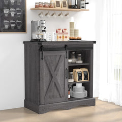 32" Kitchen Sideboard Cabinet with Sliding Barn Door, Rustic Buffet Cabinet, Farmhouse Coffee Bar Cabinet with Storage